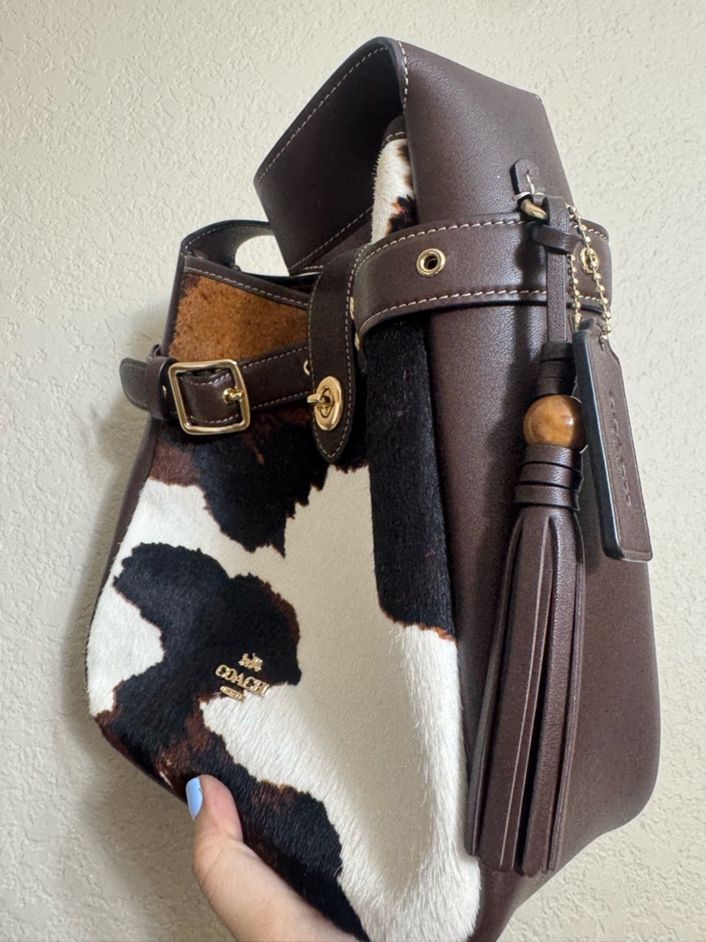 Coach Convertible Hadley Brown & White Cowhide Leather Shoulder Bag crossbody - Picture 5 of 7